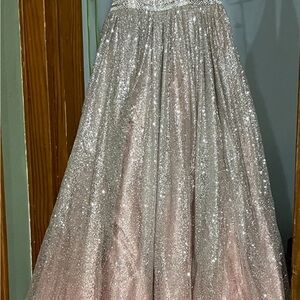 Pink sparkled prom dress.